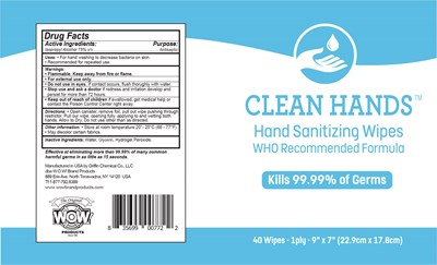 wipes - xx40ct Clean Hands Hand San Wipes ISP Die R1